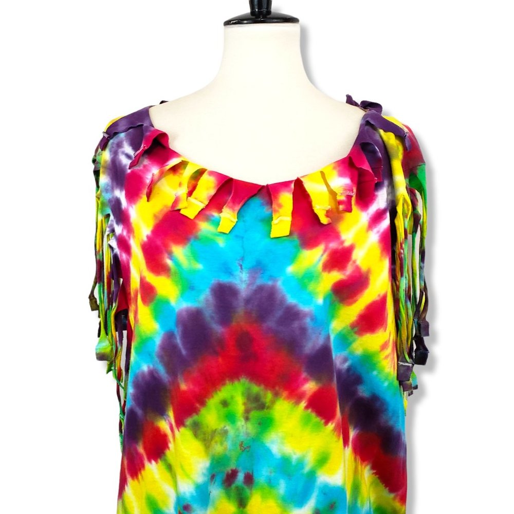 Multicolored Tie-Dye Fringe Festival Ready T-Shirt S-M - Picture 2 of 9